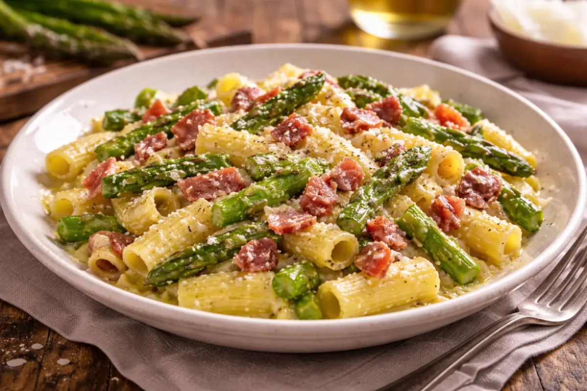 Pasta con asparagi e speck