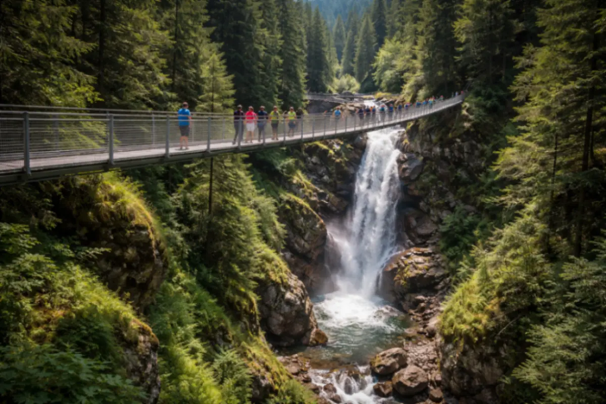 Ponte sospeso sopra la cascata