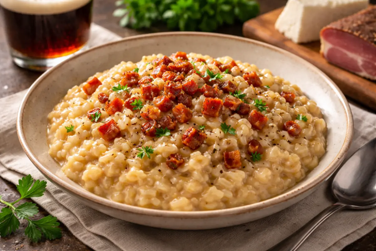 Risotto alla birra e speck
