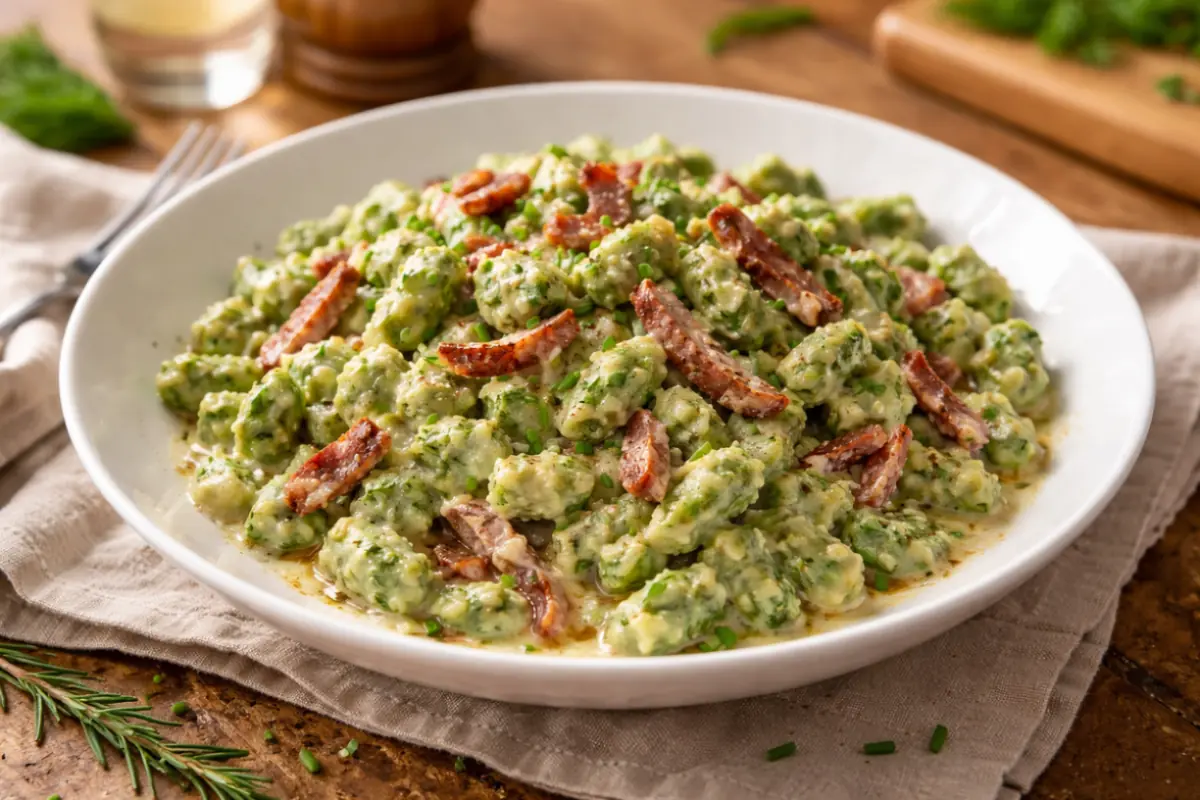 Spätzle verdi con salsa cremosa