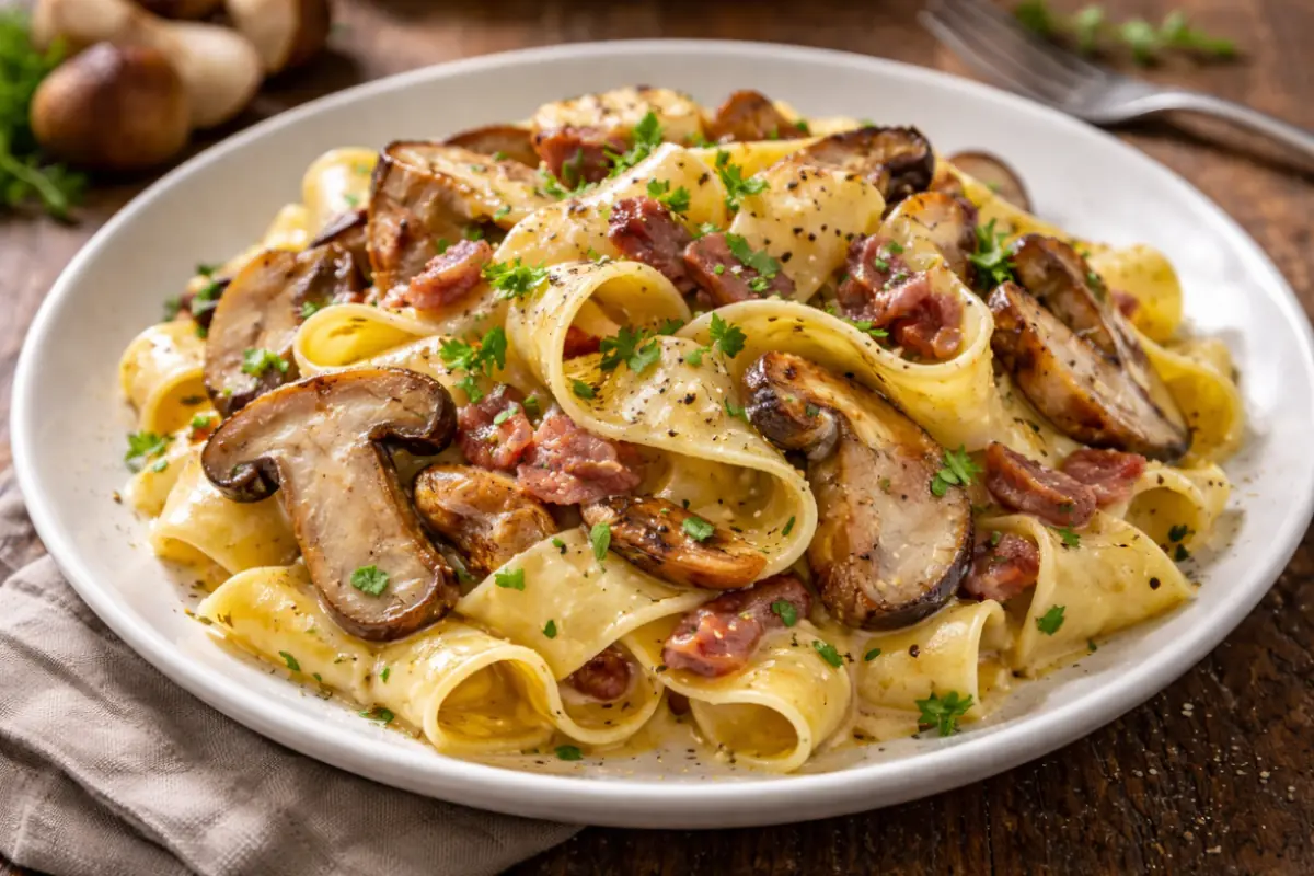 Pappardelle con funghi porcini e speck