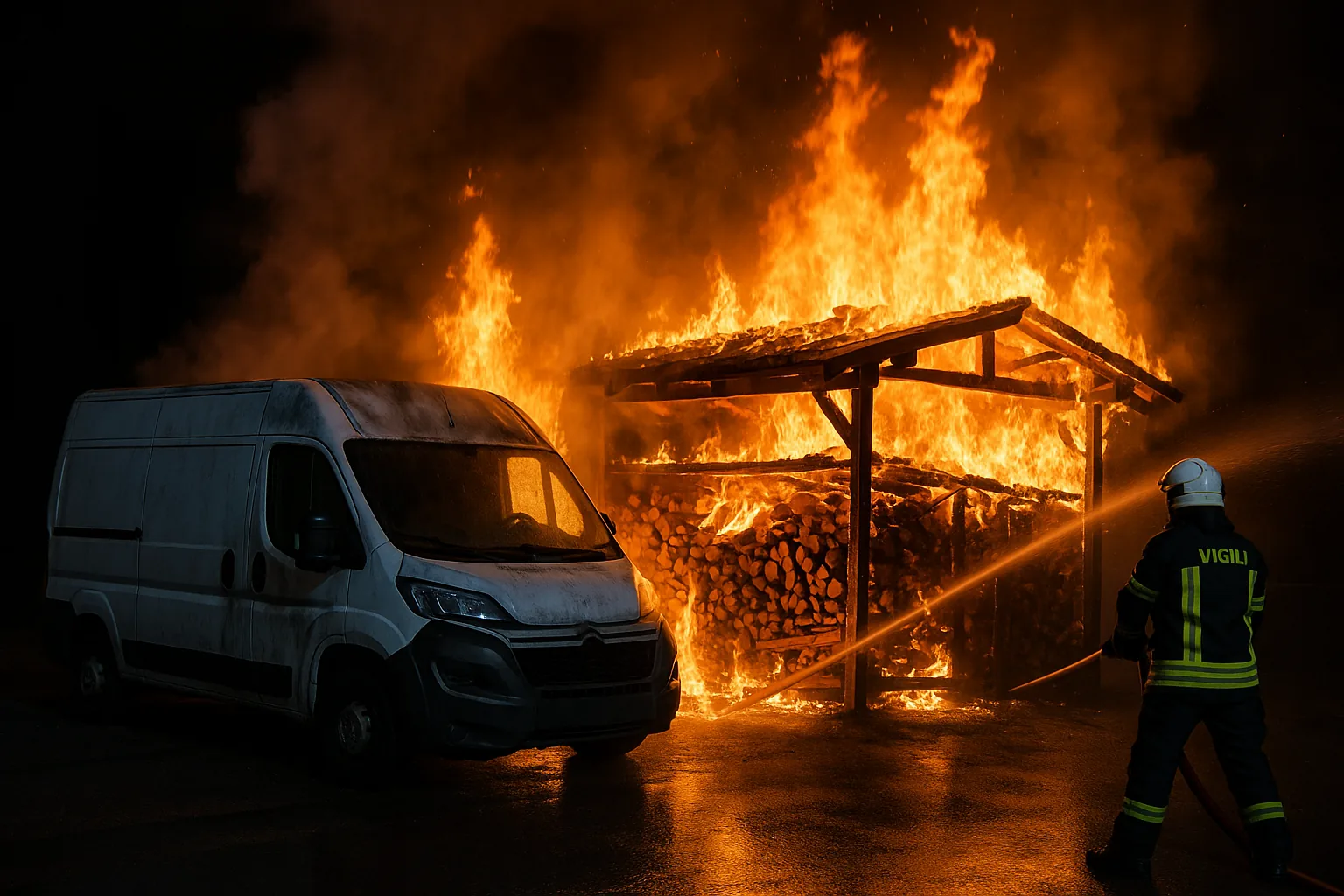 Incendio nel deposito di Monclassico nella notte del 21 luglio: legnaia distrutta vicino al centro commerciale